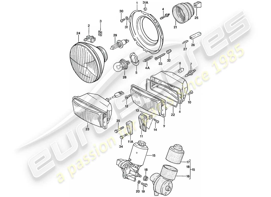 porsche 1978 (924) headlamp - electric motor - pop-up headlight parts diagram