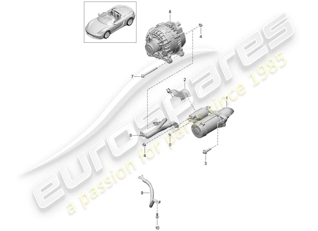 porsche 718 boxster (2020) starter parts diagram