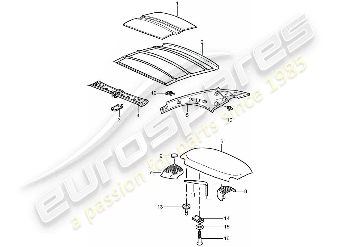 porsche 2002 (996 turbo / gt2) hardtop - sound absorber parts diagram