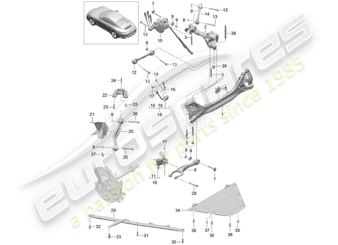 porsche 991 turbo (2016) rear axle part diagram