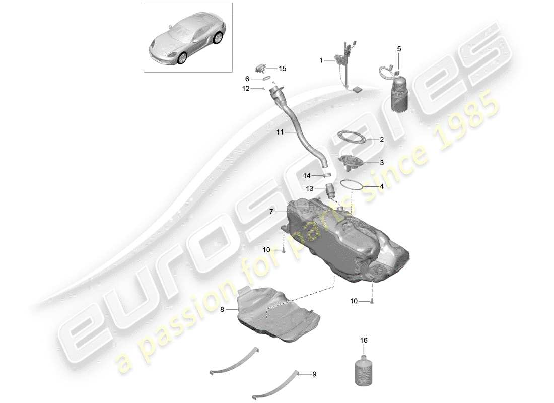 porsche 2020 (718 cayman) fuel tank part diagram