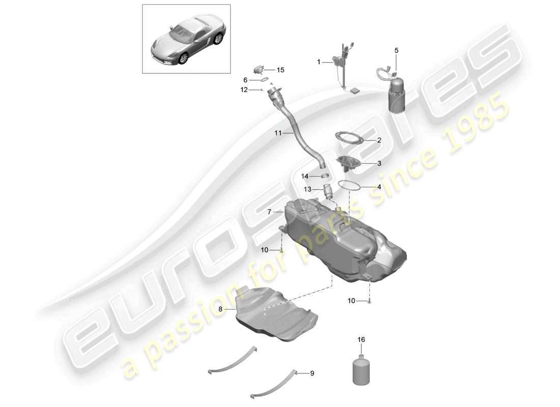 porsche 2020 (718 boxster) fuel tank fuel pump parts diagram