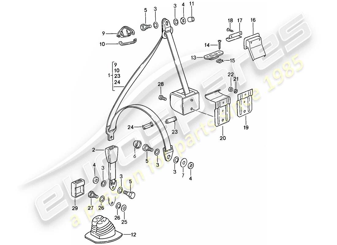 porsche 1986 (911) seat belt part diagram