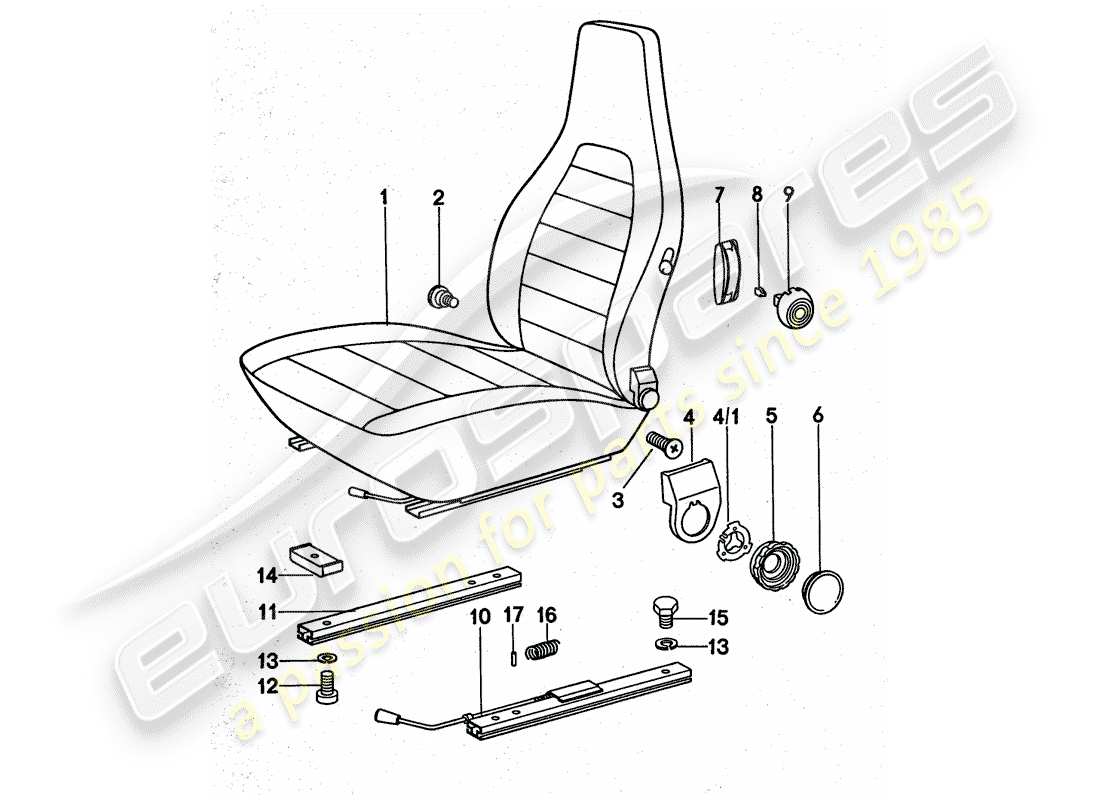 porsche 1975 (911 turbo) front seat - complete part diagram