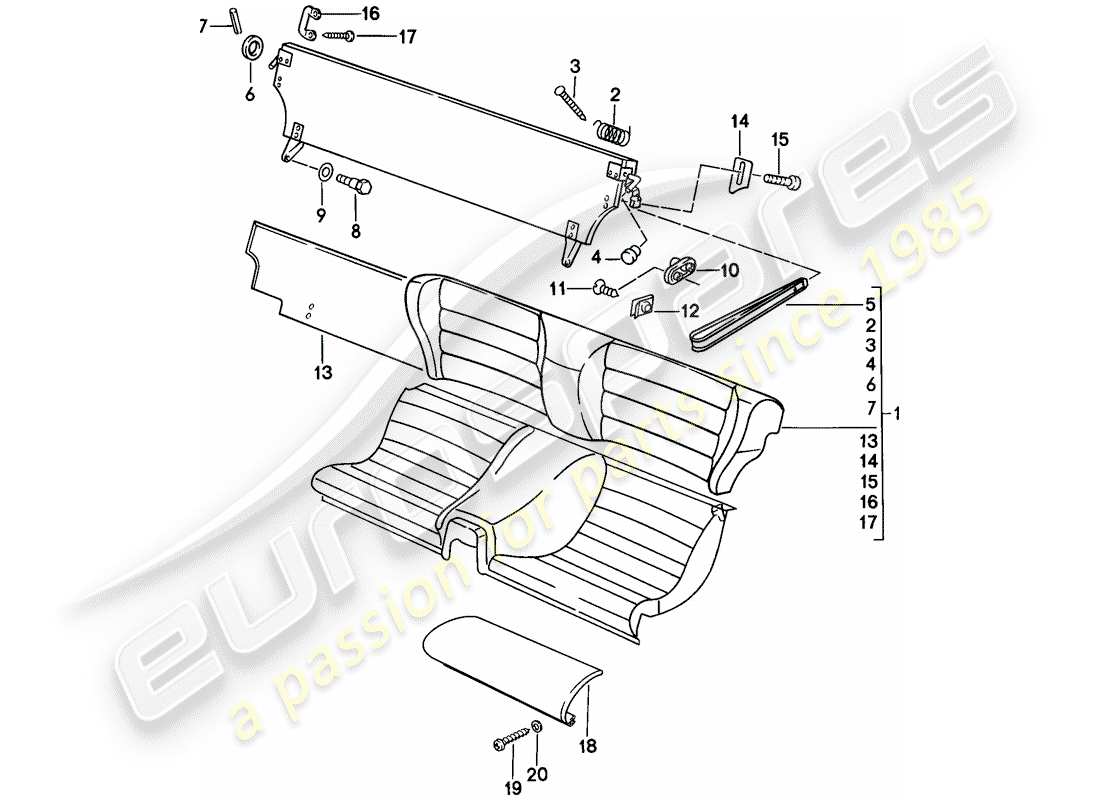 porsche 1977 (924) emergency seat - single parts part diagram