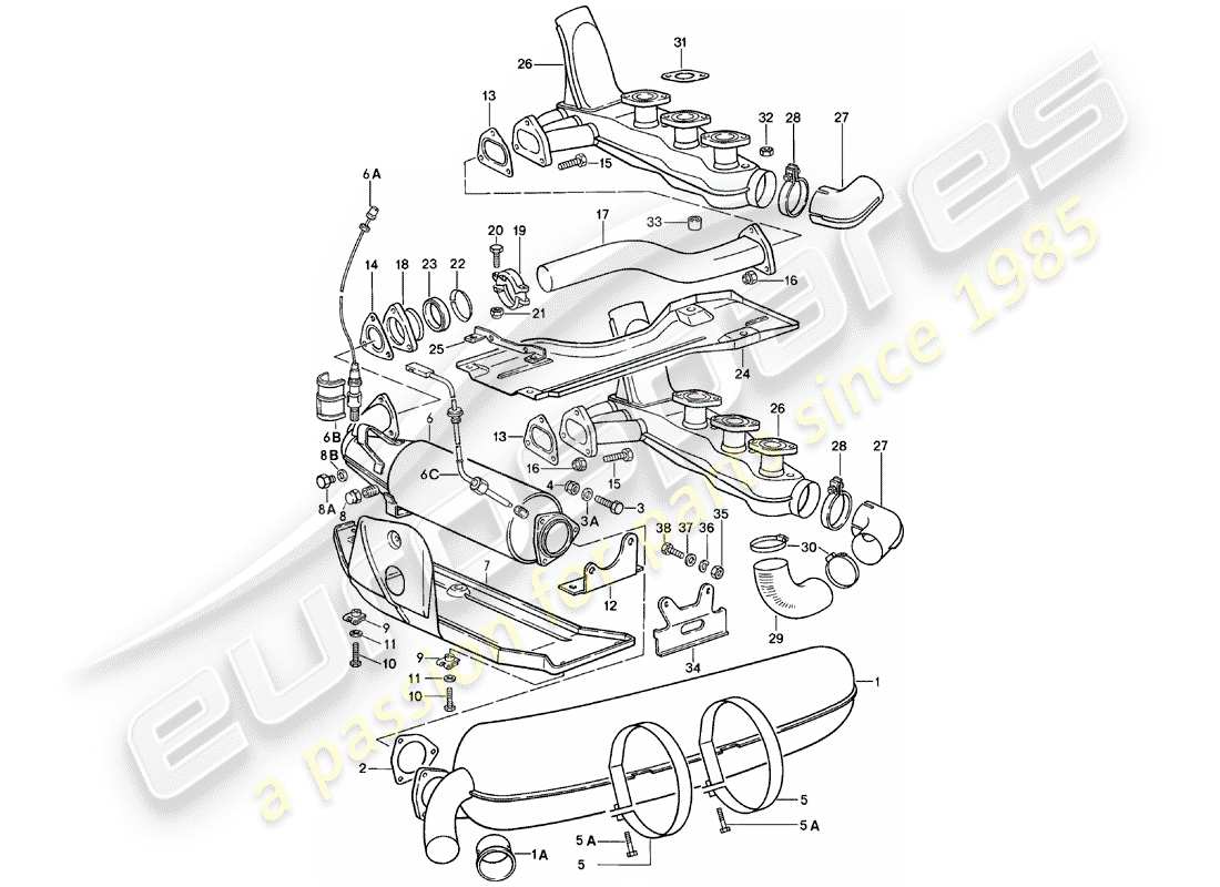porsche 1980 (911) exhaust system part diagram