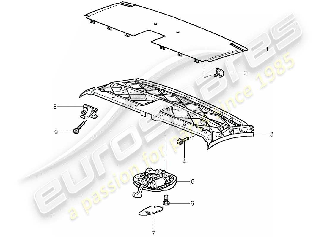 porsche 2001 (996 turbo / gt2) top frame - roof frame - catch part diagram
