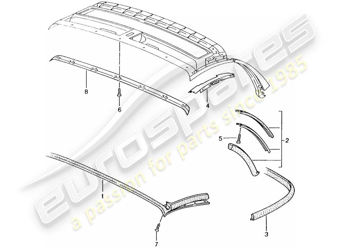 porsche 1997 (986 boxster) convertible top - seal strip part diagram
