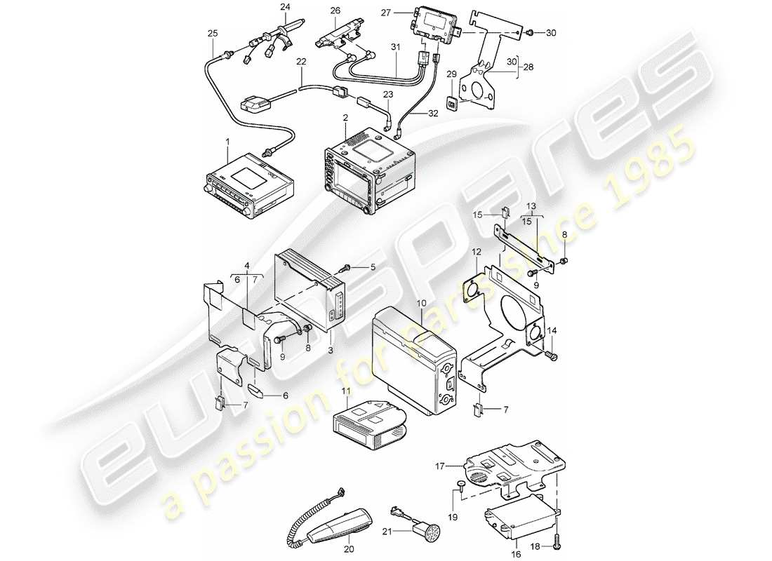 porsche 1997 (986 boxster) radio unit - amplifier - navigation system - telephone - d - mj 2003>> part diagram