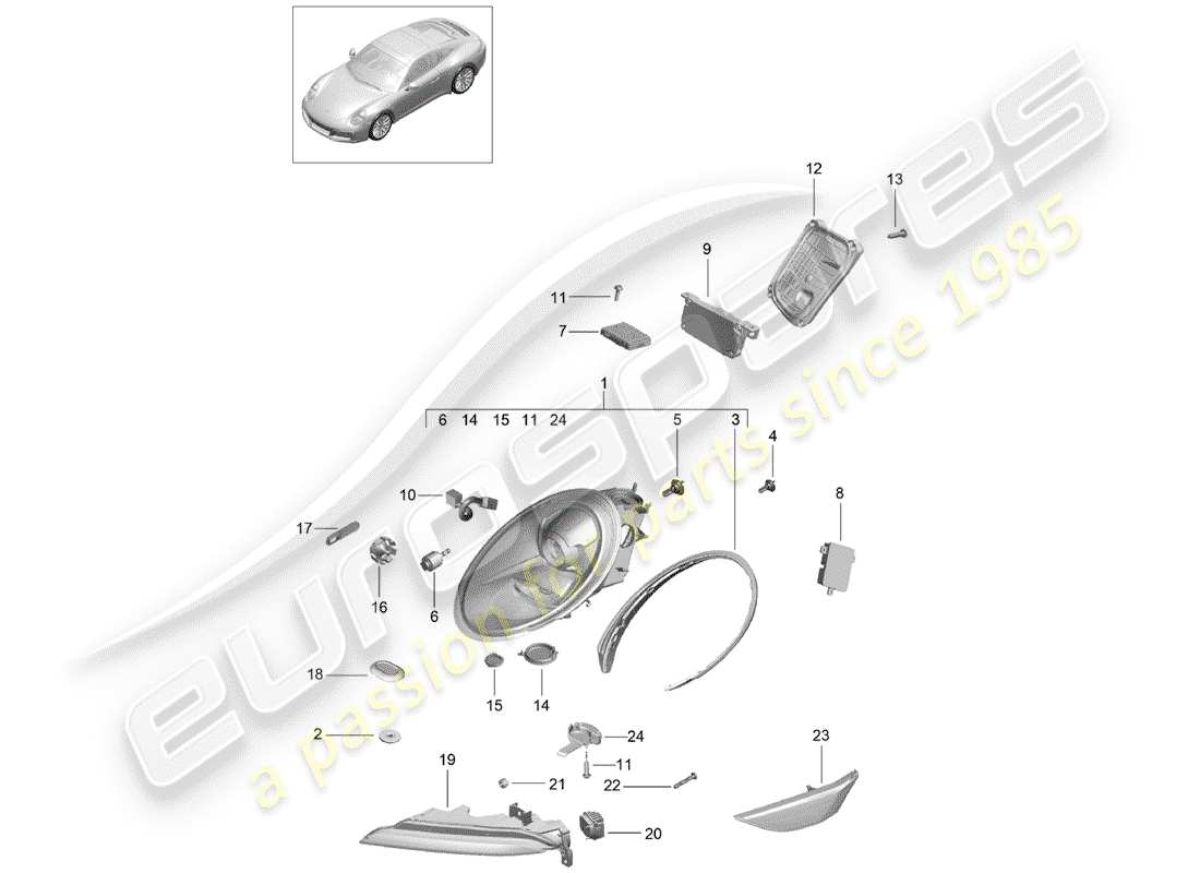 porsche 2018 (991-2) headlamp parts diagram
