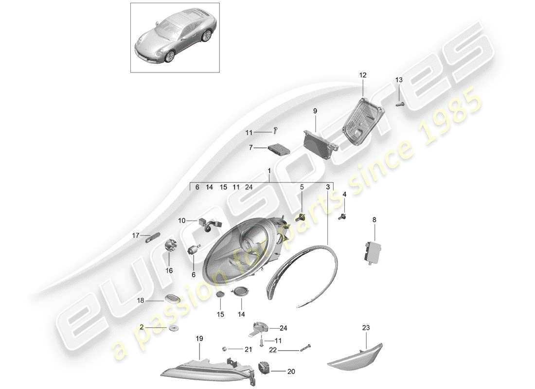 porsche 991 gen. 2 (2017) headlamp parts diagram