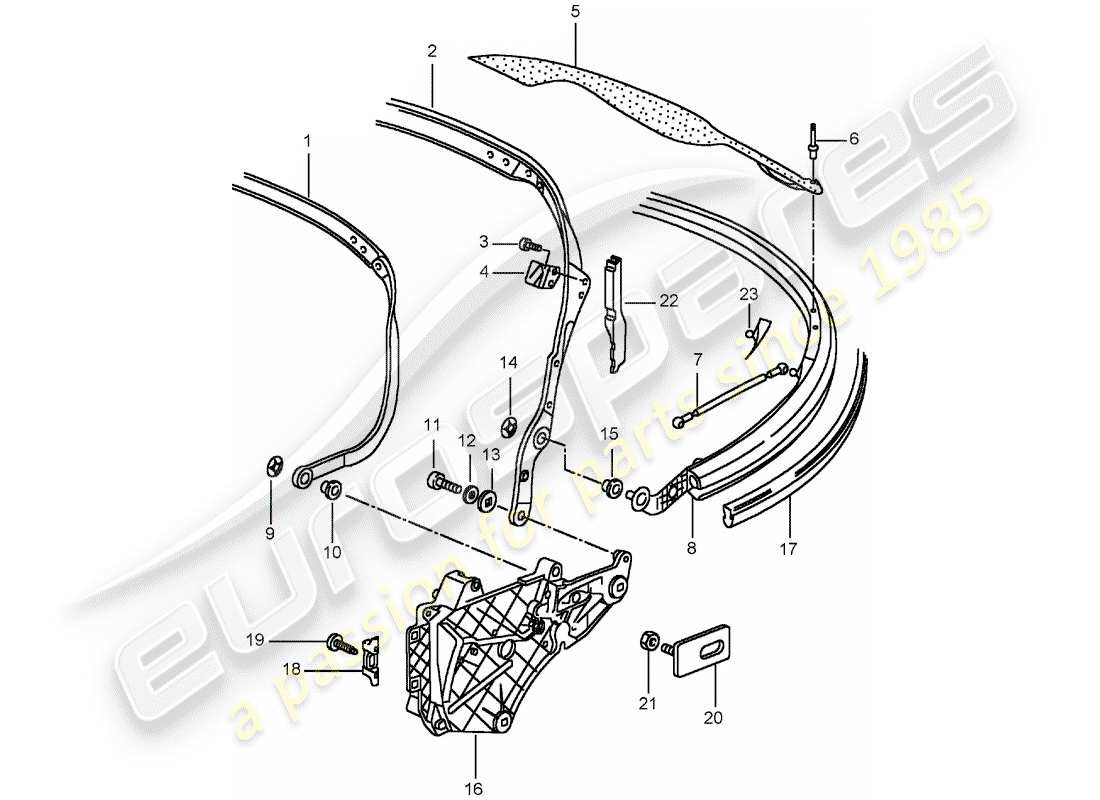 porsche 996 t/gt2 (2002) top frame - single parts parts diagram