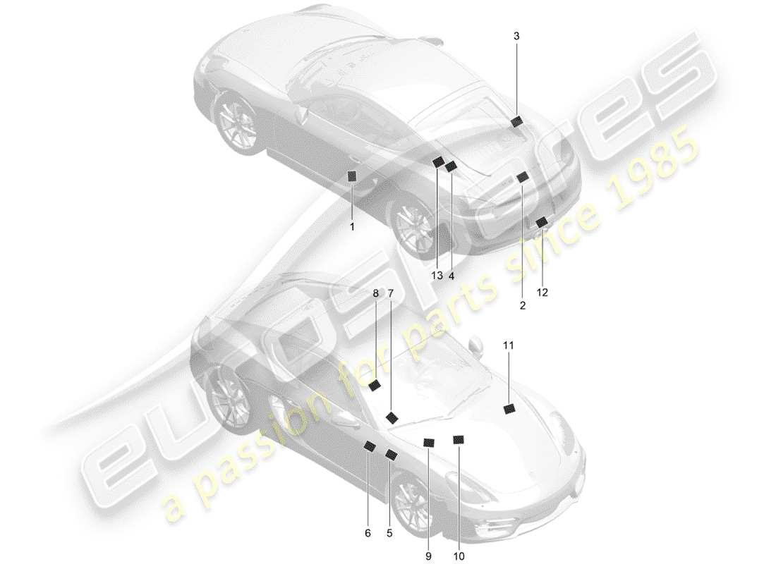 porsche 2014 (981 cayman) signs/notices parts diagram