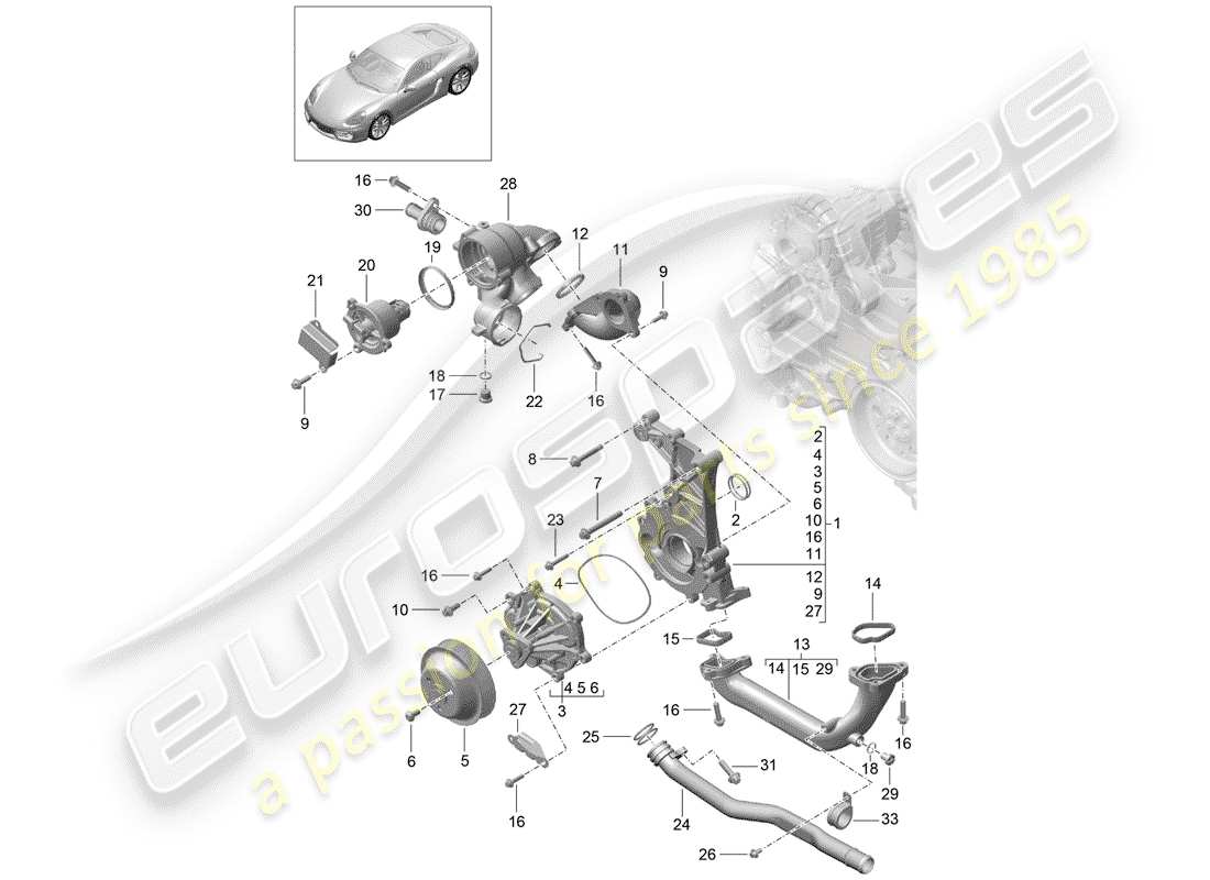 porsche 2014 (981 cayman) water pump parts diagram