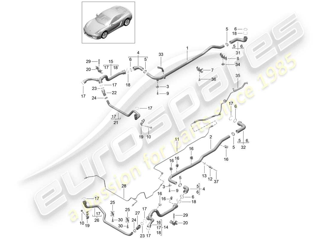 porsche 2014 (981 cayman) water cooling 1 parts diagram