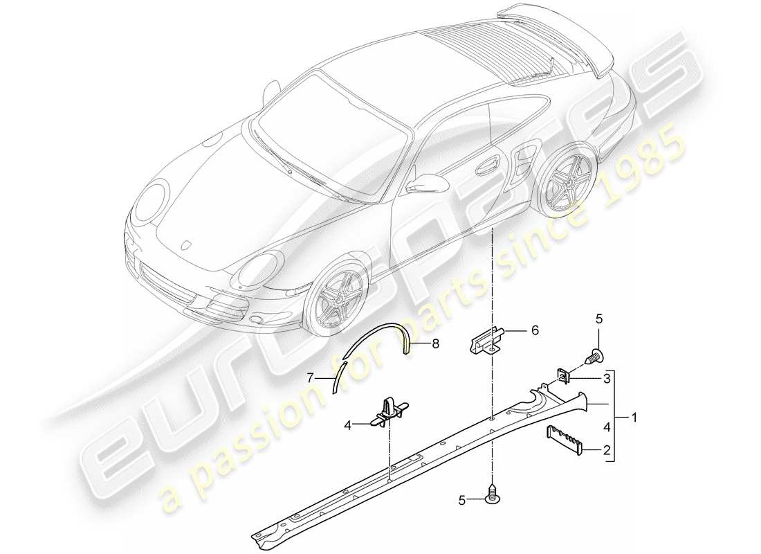 porsche 2011 (997-2 turbo / gt2 rs) side member trim part diagram