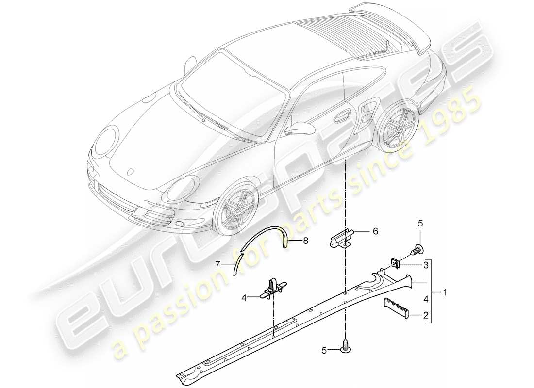 porsche 911 t/gt2rs (2011) side member trim part diagram