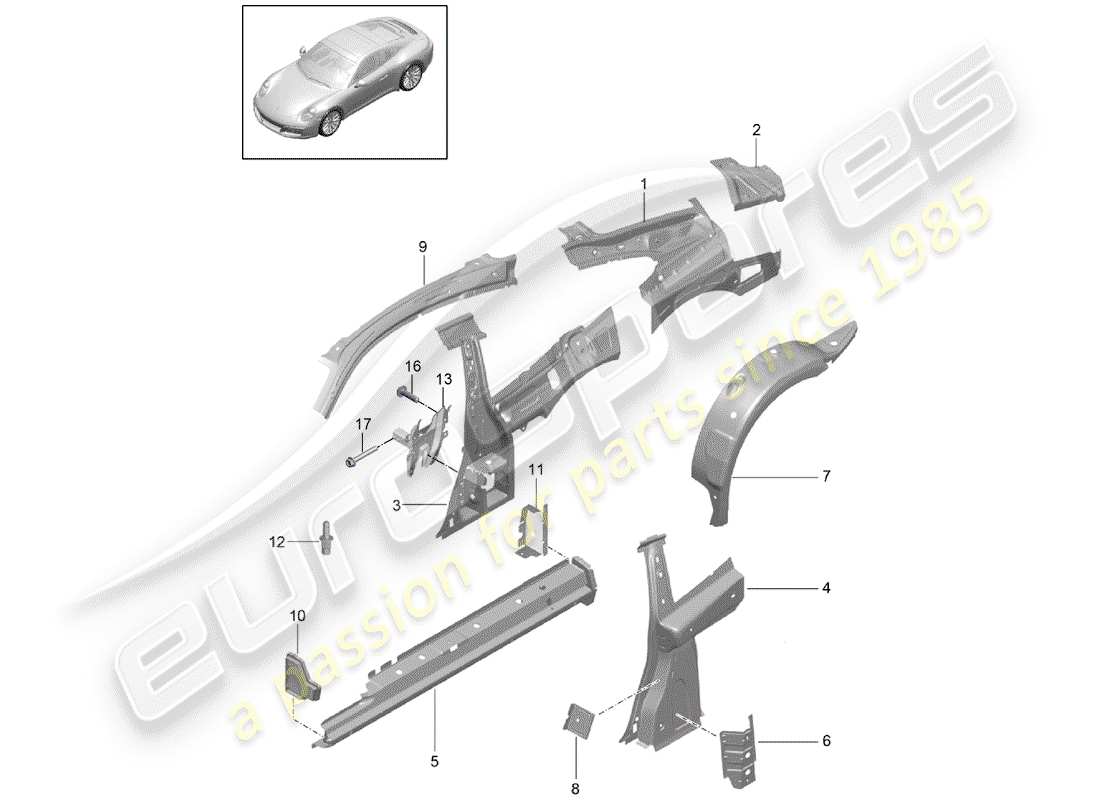 porsche 2018 (991-2) side panel parts diagram