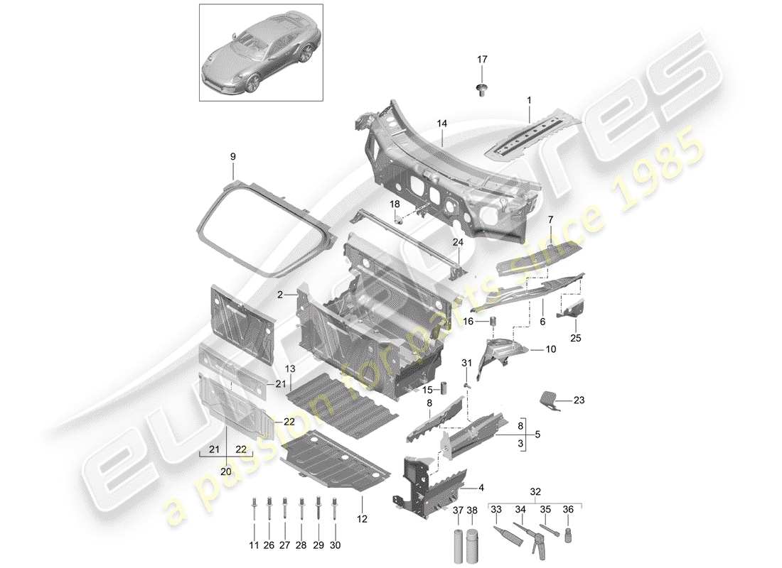 porsche 2015 (991-1 turbo) front end part diagram