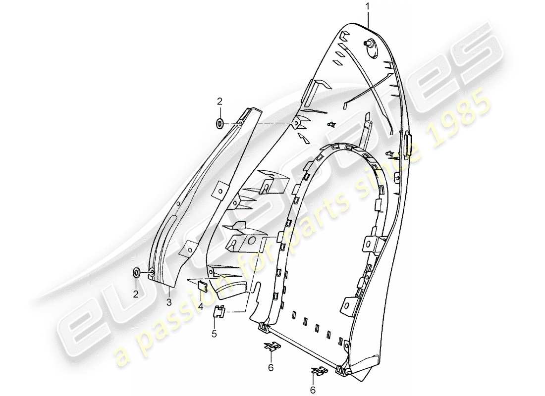 porsche 2001 (996 turbo / gt2) backrest shell - standard seat - comfort seat part diagram