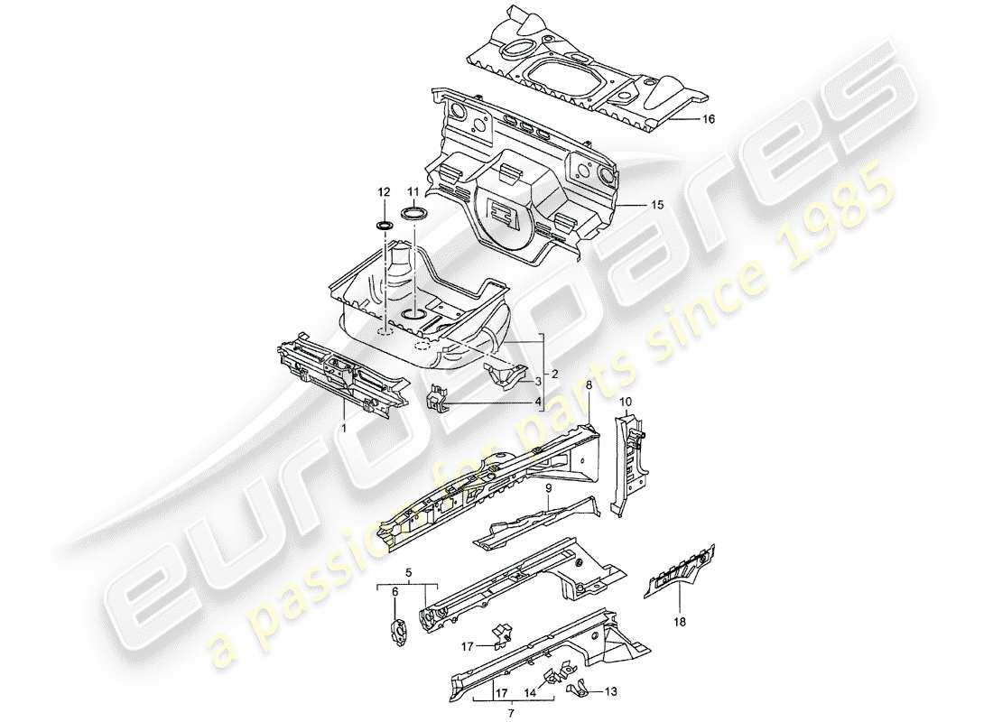porsche 1999 (986 boxster) front end - single parts parts diagram