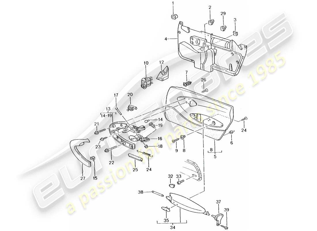porsche 2002 (996 turbo / gt2) door panel - accessories parts diagram