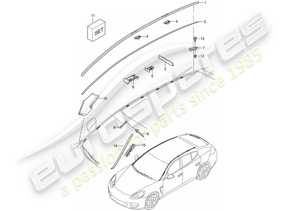 porsche 2011 (panamera 970) roof edge strip part diagram