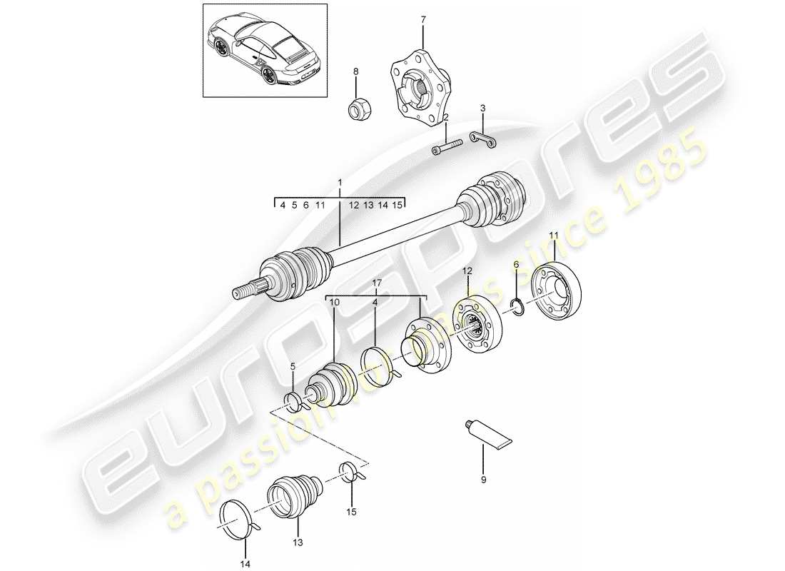 porsche 911 t/gt2rs (2011) drive shaft part diagram