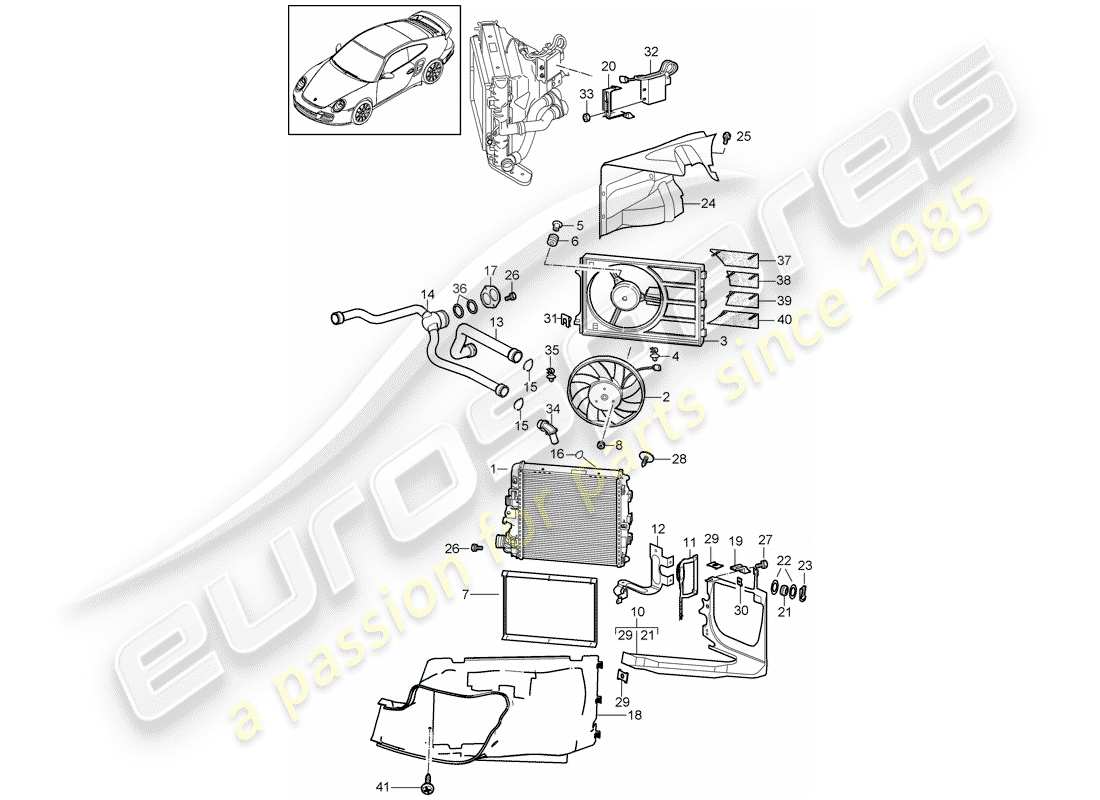 porsche 2011 (997-2 turbo / gt2 rs) water cooling 3 part diagram