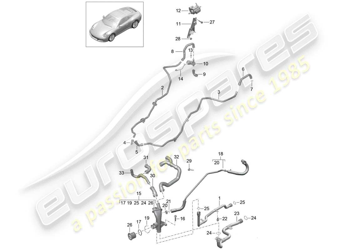 porsche 2018 (991-2) water pipe part diagram