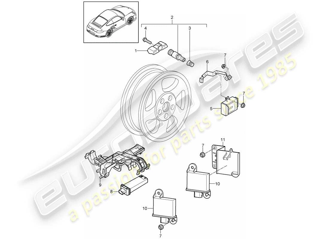 porsche 2011 (997-2 turbo / gt2 rs) tire pressure control system part diagram