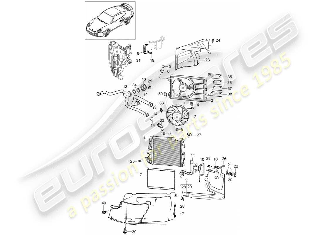 porsche 2011 (997-2 turbo / gt2 rs) water cooling 3 part diagram