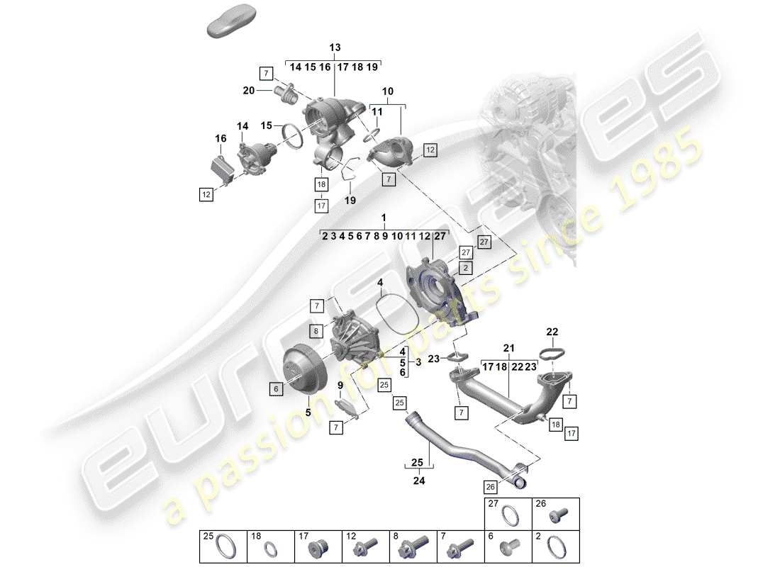 porsche 2020 (718 boxster spyder) water pump part diagram