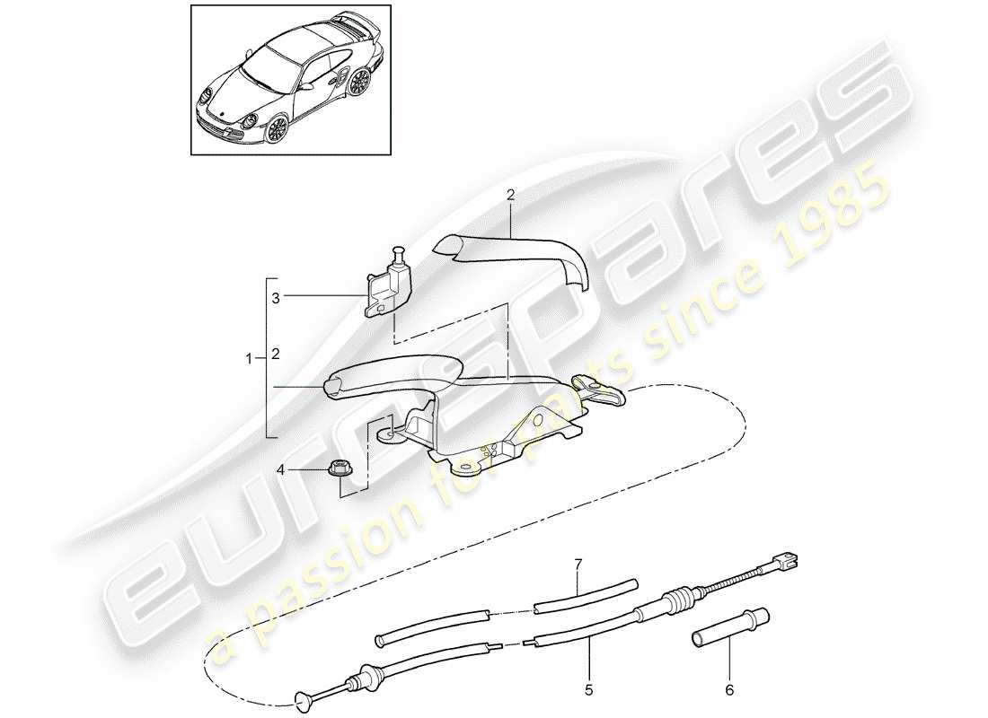 porsche 911 t/gt2rs (2011) handbrake parts diagram