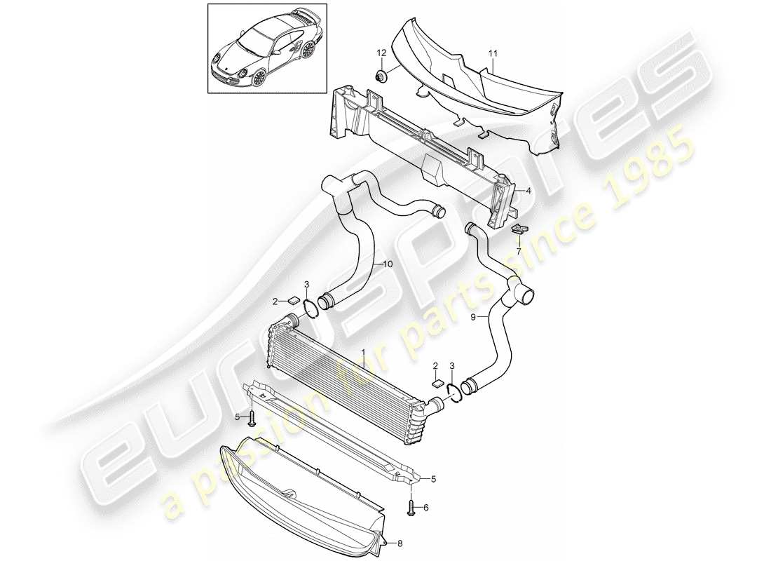 porsche 2011 (997-2 turbo / gt2 rs) radiator part diagram