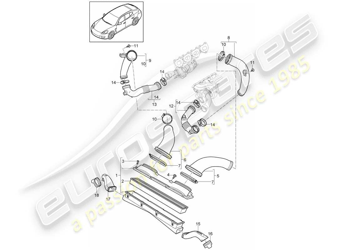 porsche 2016 (panamera 970) air cleaner system part diagram
