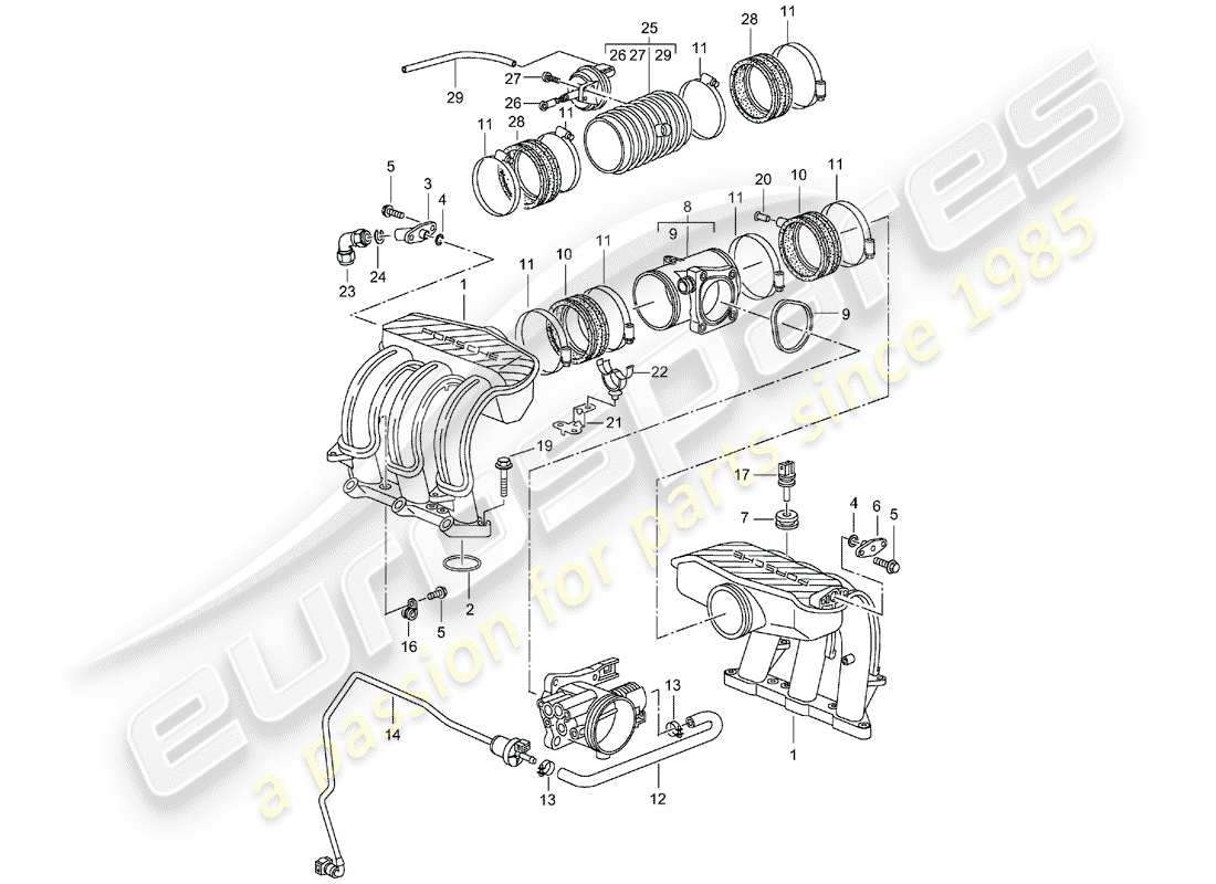 porsche 1998 (986 boxster) intake air distributor part diagram
