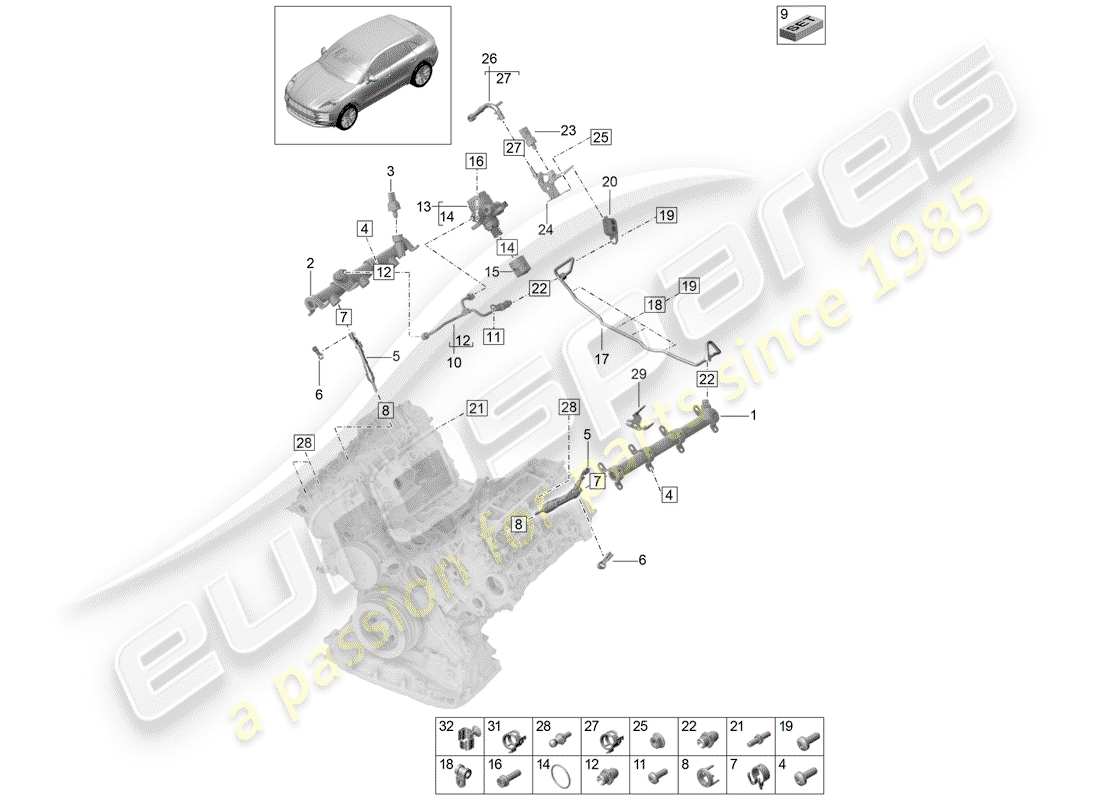 porsche 2019 (macan) fuel collection pipe part diagram