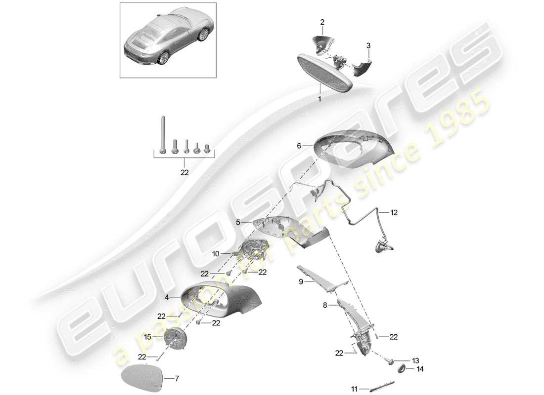 porsche 2017 (991-2) rear view mirror inner part diagram
