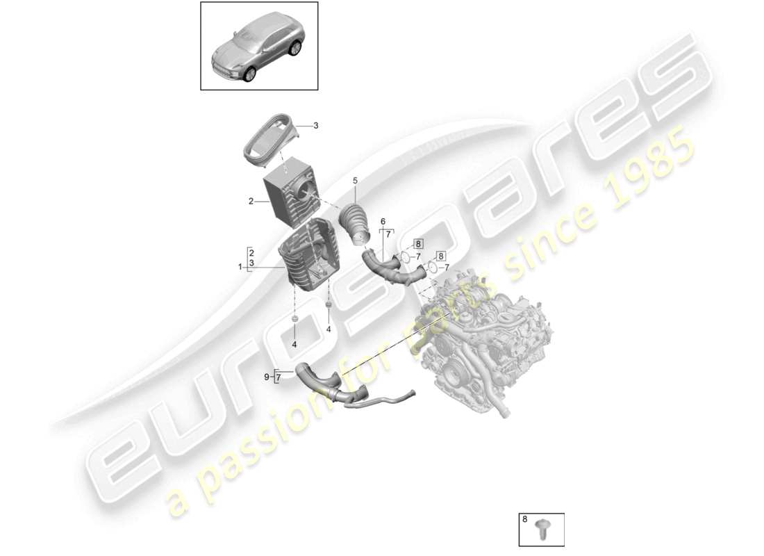 porsche 2020 (macan) air filter element air filter housing part diagram