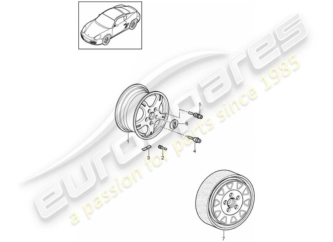 porsche 2011 (987 cayman) wheels part diagram