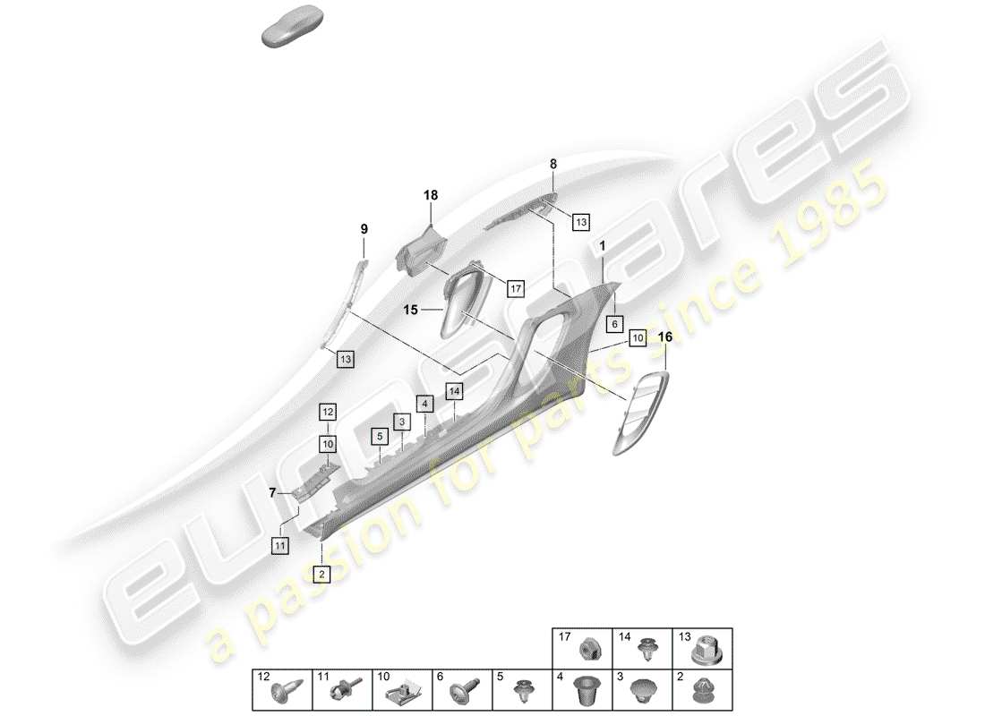 porsche 2019 (718 boxster spyder) side member trim part diagram