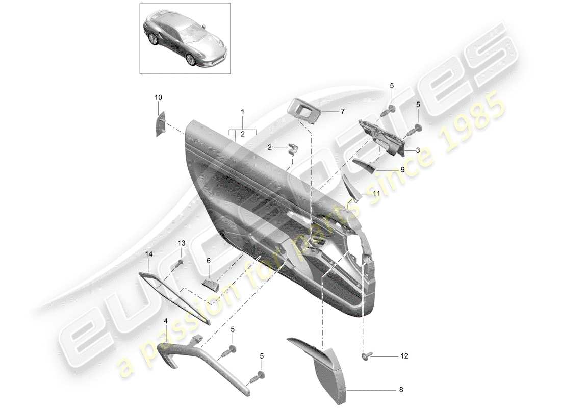 porsche 2019 (991-2 turbo) door panel part diagram