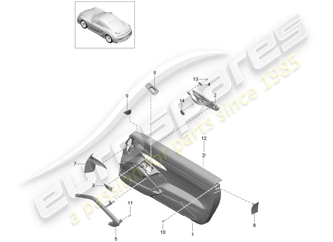 porsche 2016 (981 cayman gt4) door panel part diagram