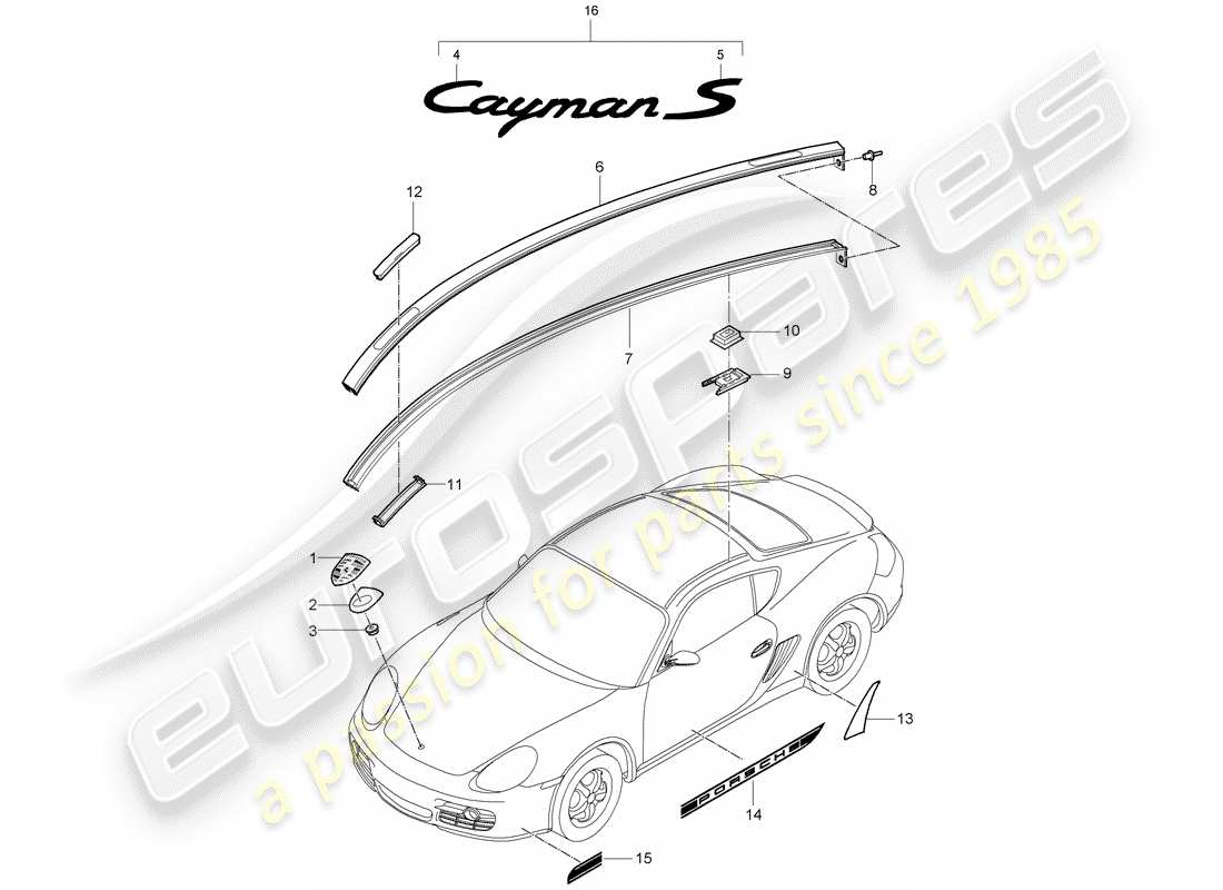 porsche 2011 (987 cayman) nameplates part diagram