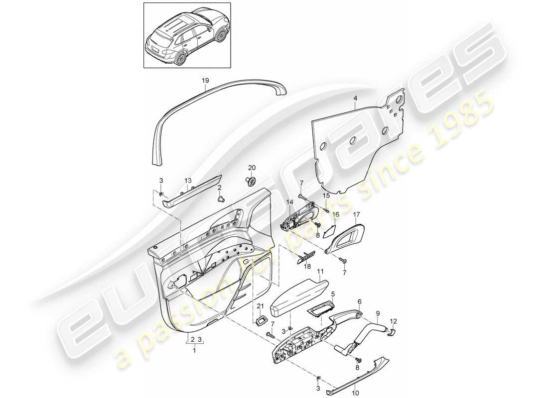 porsche 2018 (cayenne e2 92a) door panel parts diagram