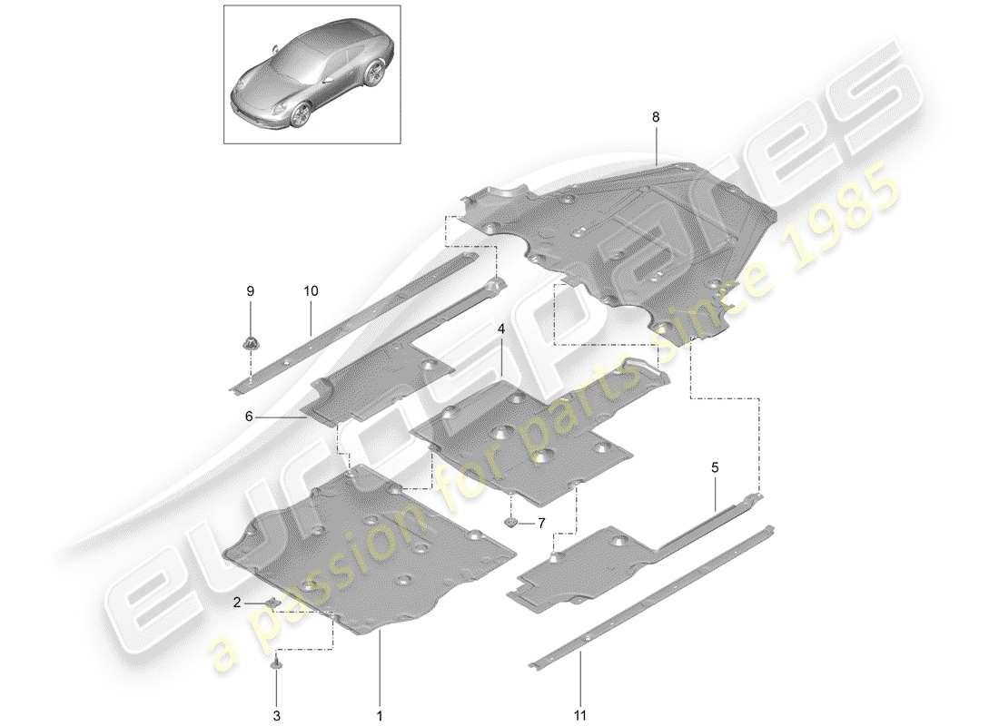 porsche 2014 (991-1) underbody lining part diagram