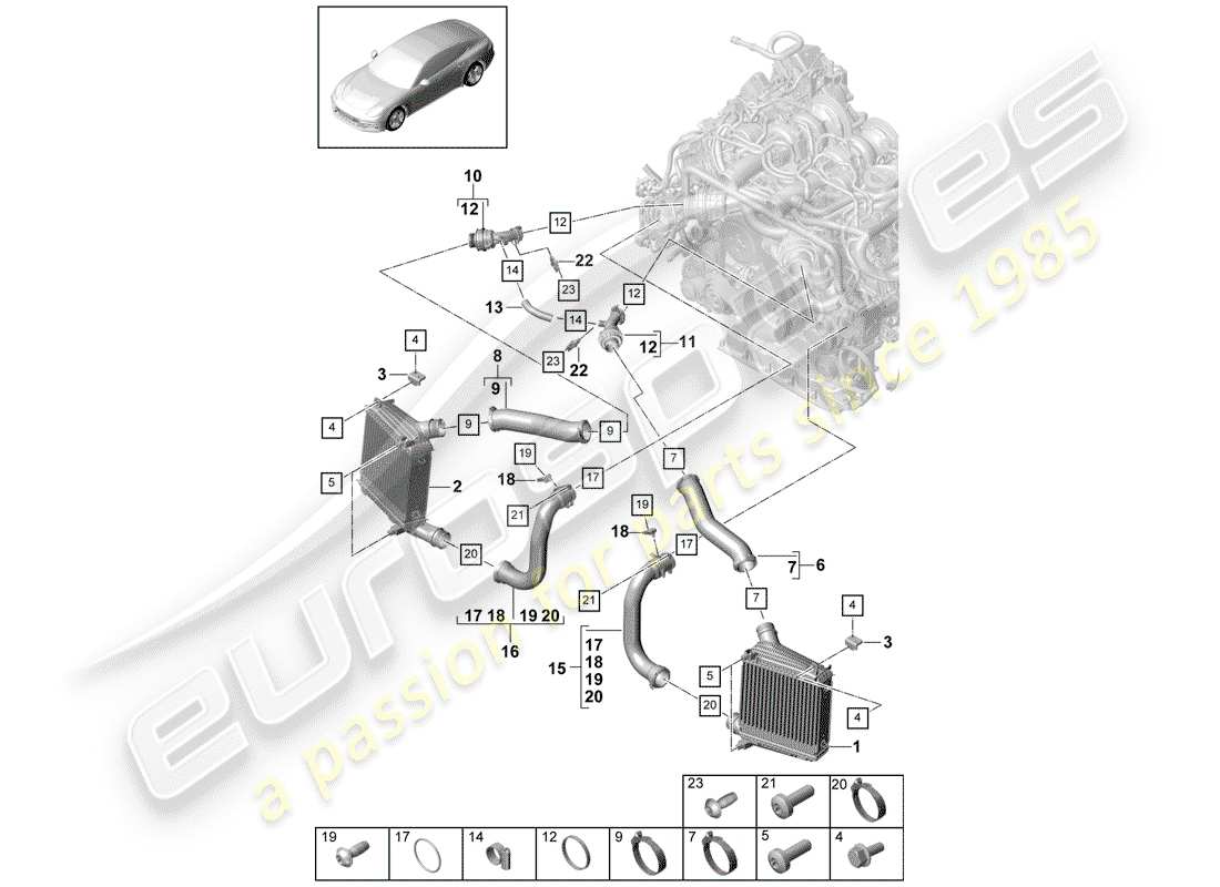 porsche 2019 (panamera 971-1) charge air cooler part diagram