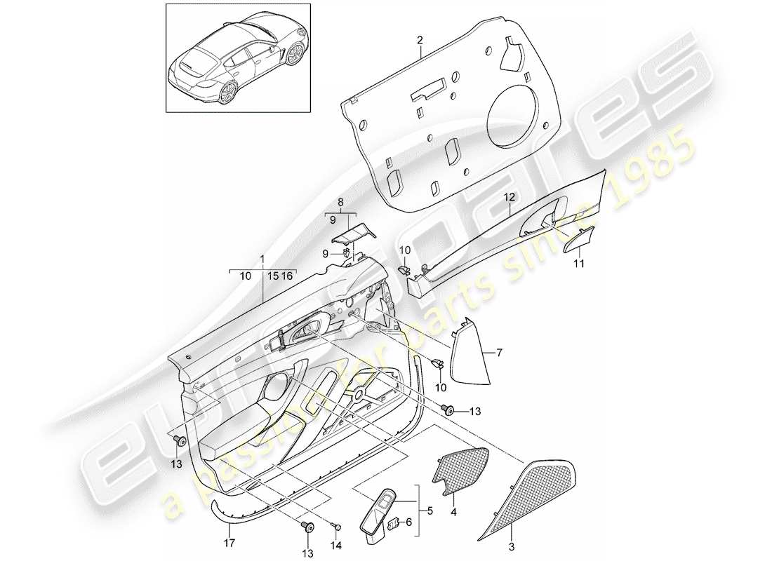 porsche 2012 (panamera 970) door panel part diagram
