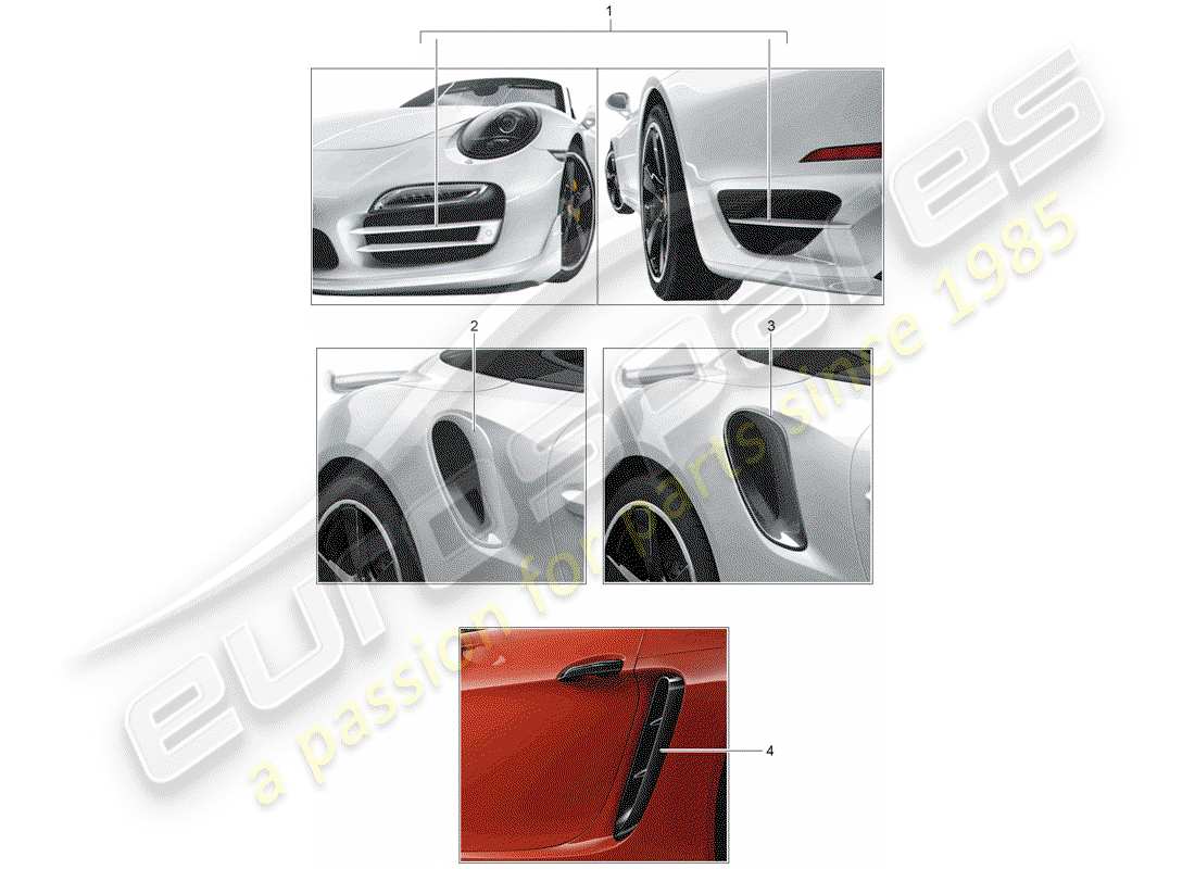 porsche 2018 (tequipment 98x/99x) trim for air inlet part diagram